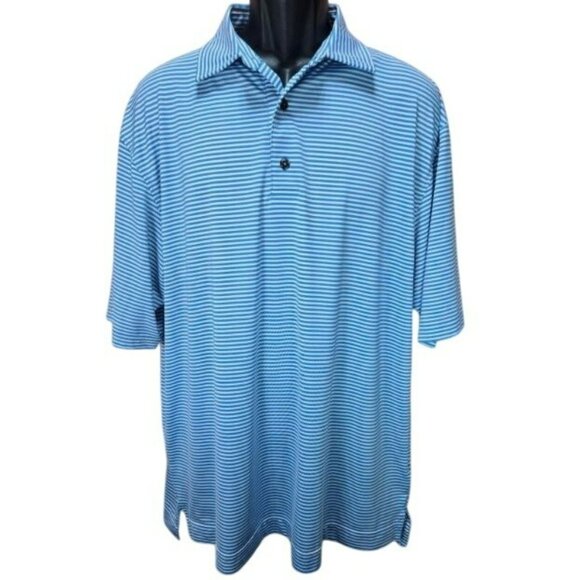 FOOTJOY FJ Men's Golf Polo Shirt Large Seawash Blue Striped Lisle - Picture 1 of 8